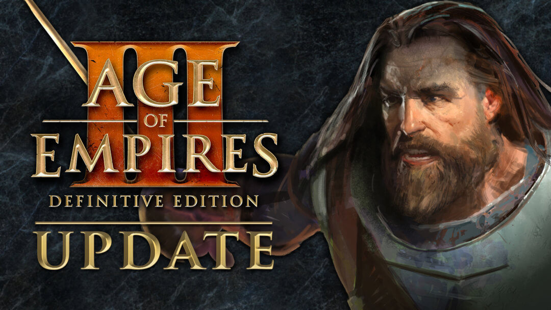 image of conquistador holding a sword, wearing armor with the words Age of Empires III Definitive Edition Update.