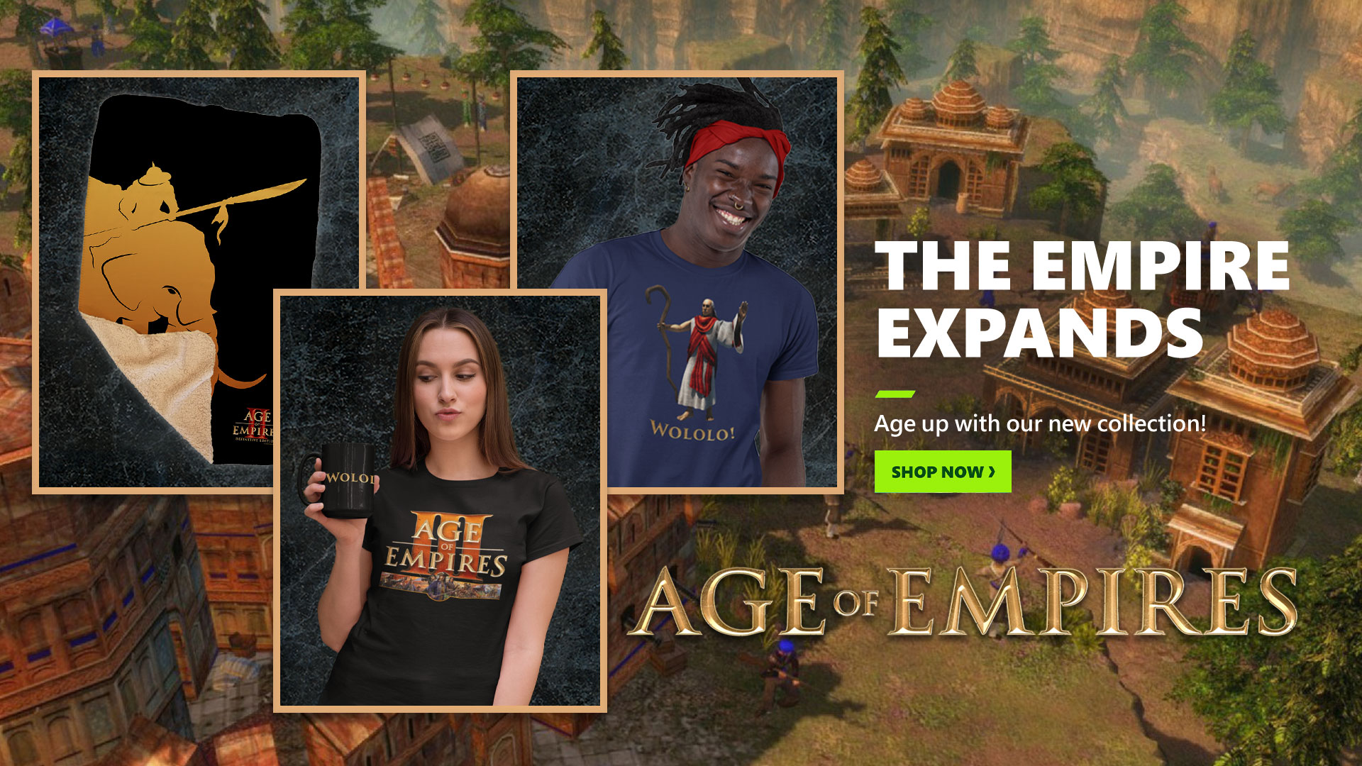 Promotional image showing items available in the Age of Empires Gear Store