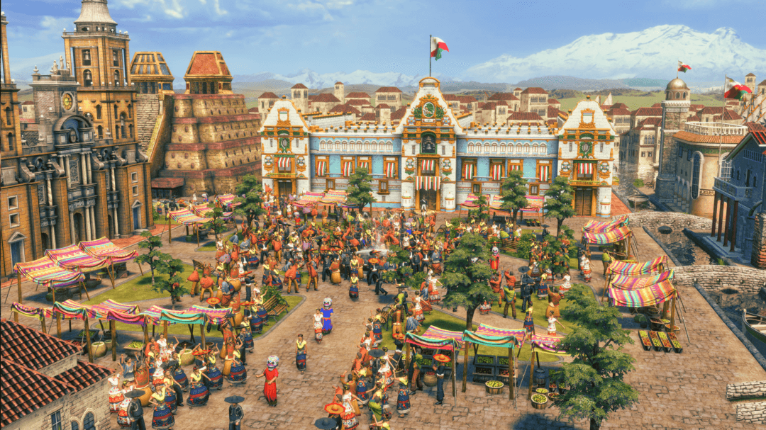 Image showing Mexican home city with bright colors, villagers, and mexican-themed buildings