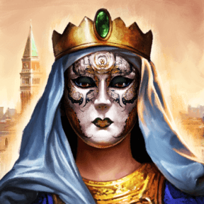 Venetian Carnival queen wearing a crown and traditional mask profile icon
