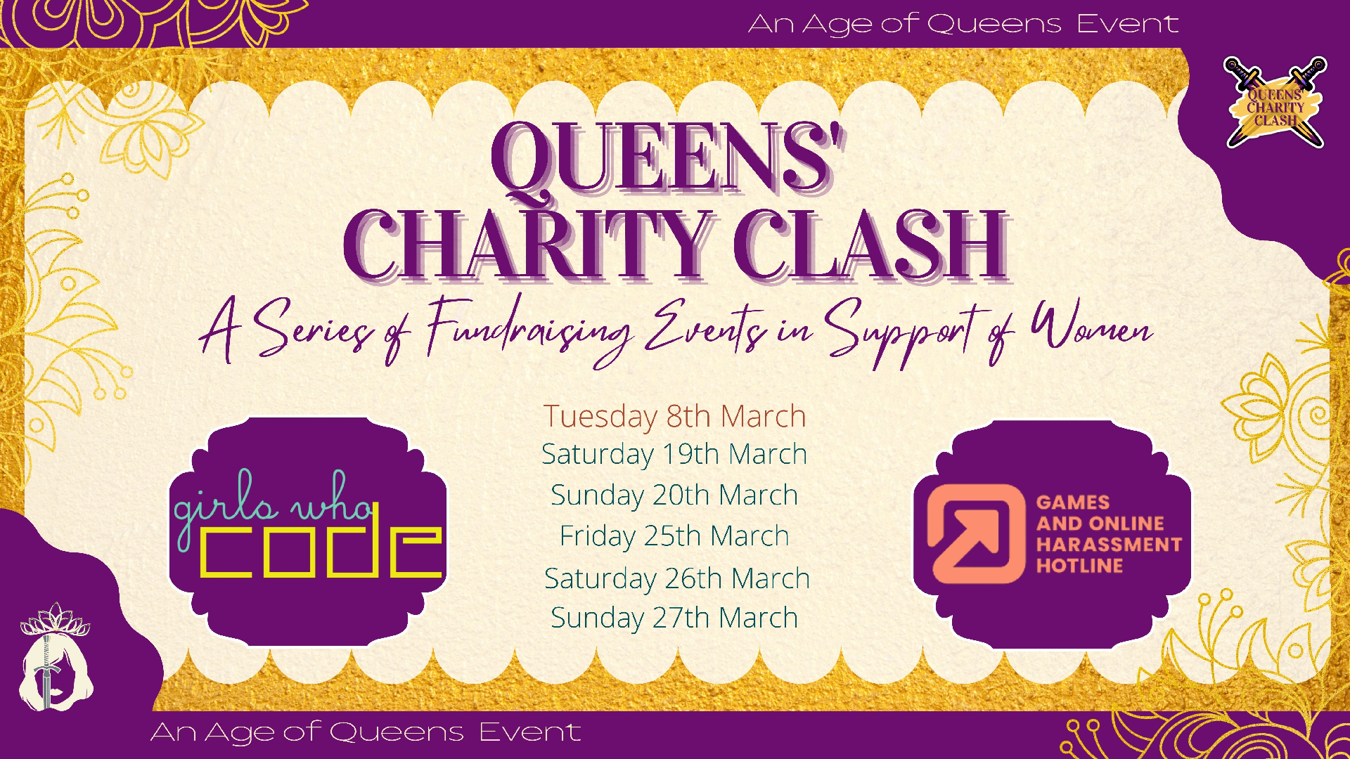 Queens' Charity Clash Banner A Series of Fundraising Events in Support of Women