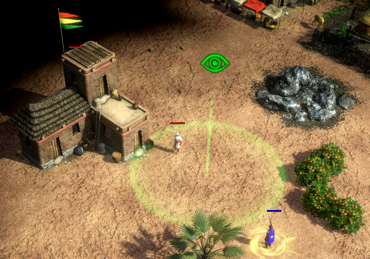 communication ping shown as a green eye and a green circle near an enemy town center