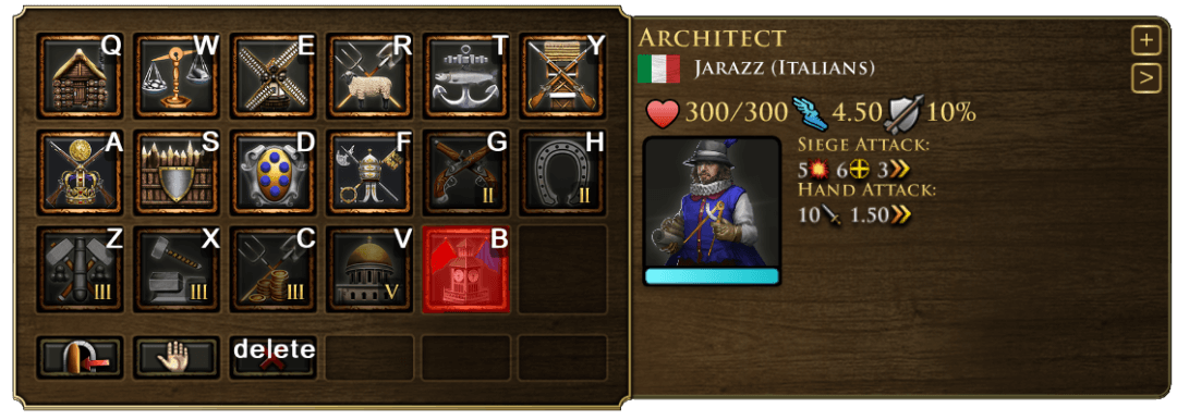 Architect UI menu with stats