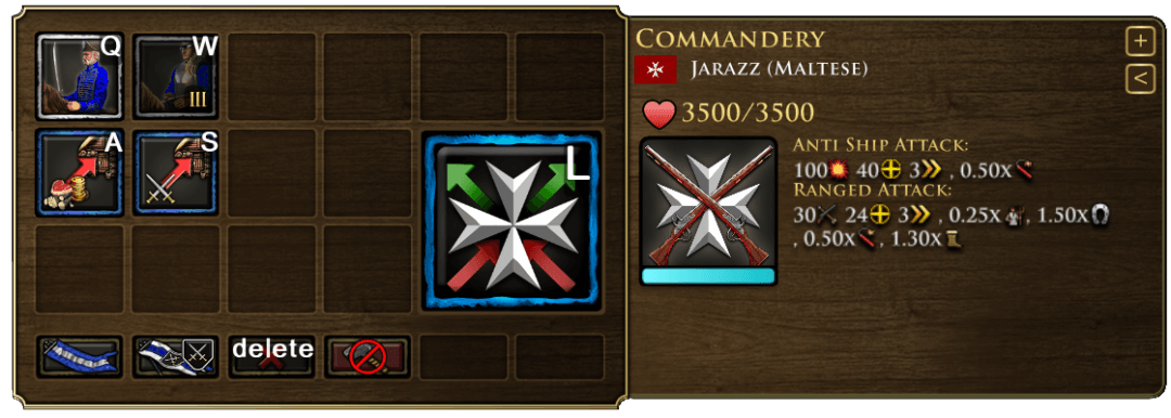 commandery UI menu with stats