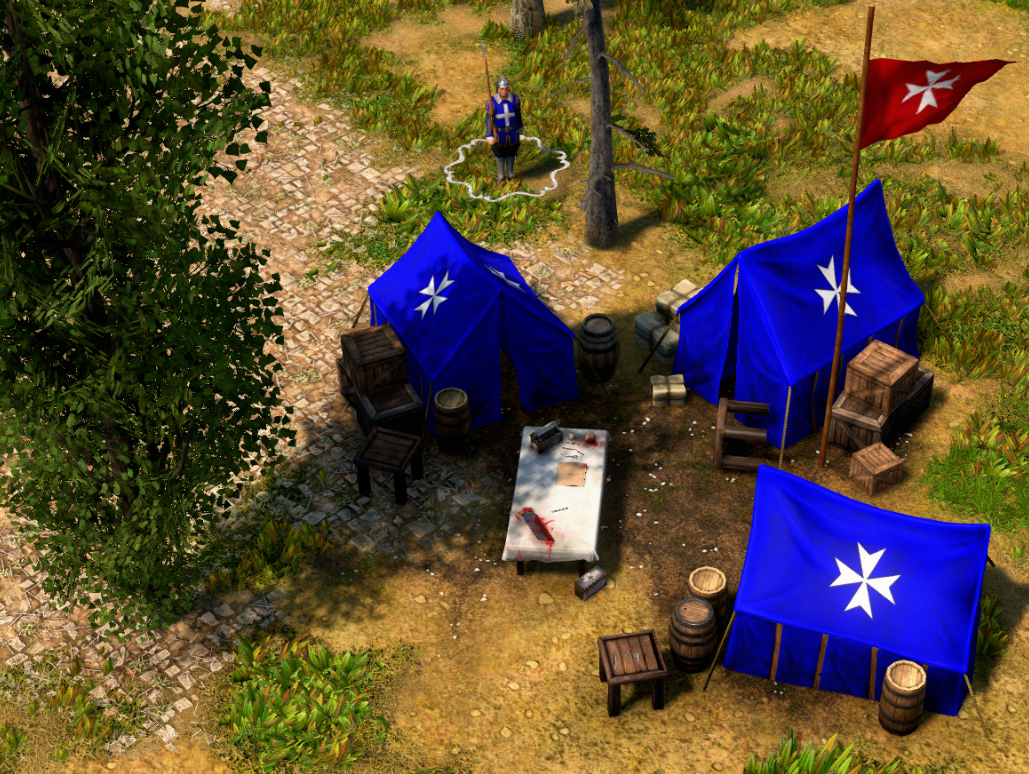 image of blue tents as the hospital in game