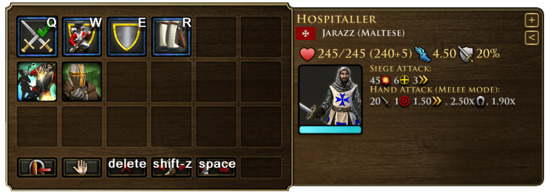 hospitaller UI menu with stats