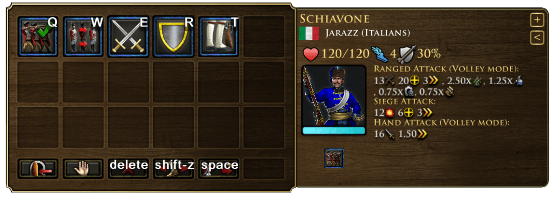 Schiavone UI menu and stats