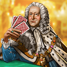 17th century man wearing a white whig, rich clothes, playing cards