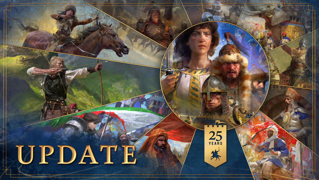 season 3 update image for age of empires iv with all the civ images plus a 25 years banner