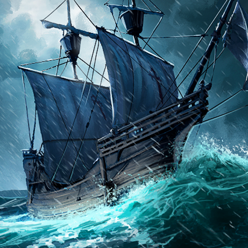a profile icon featuring a cog on a stormy sea