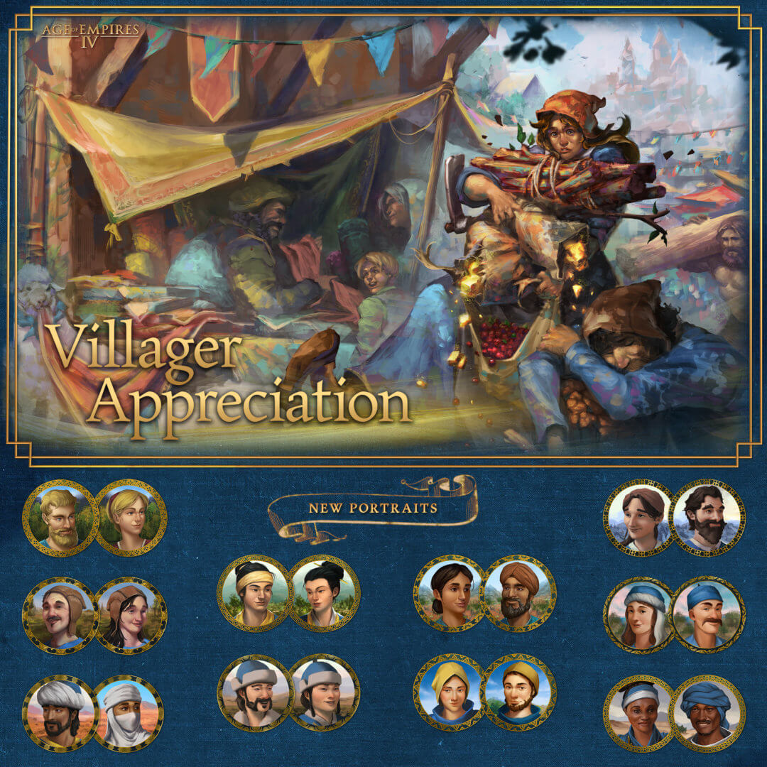 Villager Appreciation event coming soon with portraits of different villagers for each civilization as rewards.