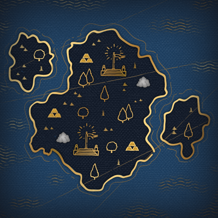 移住中の 3 つの島を示す地図
