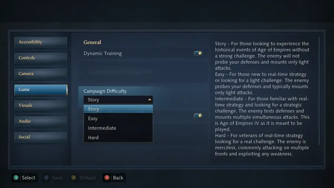 Image showing the campaign difficulty options with Story mode selected