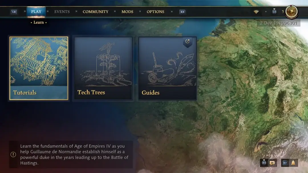 Screenshot Image showing the Learn Tab options with Tutorials selected
