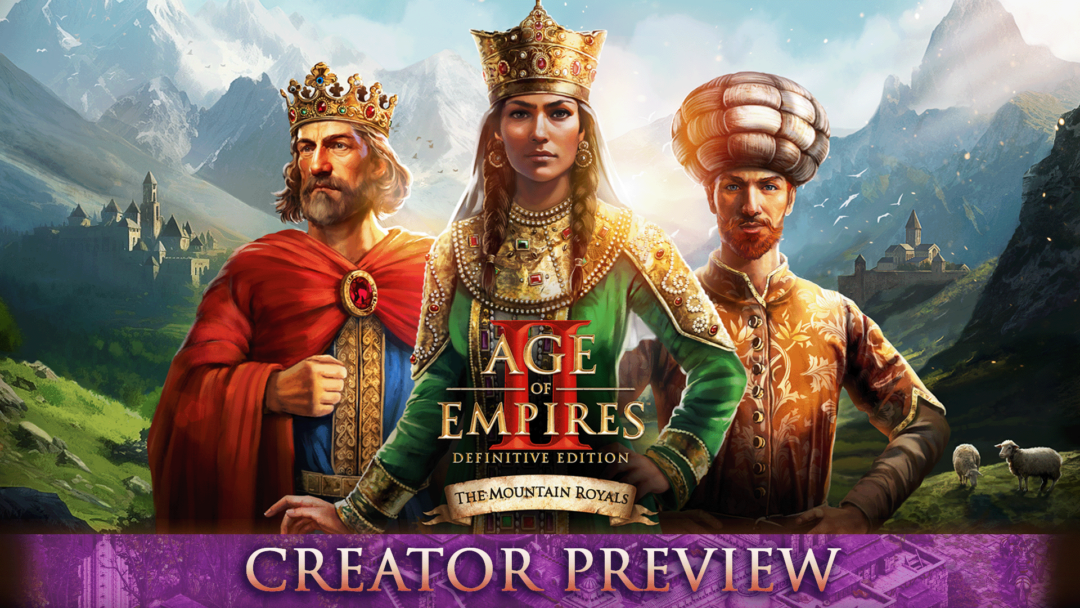 Key art for The Mountain Royals, a new DLC coming to Age of Empires II: Definitive Edition with the words Creator Preview at the bottom of the image.